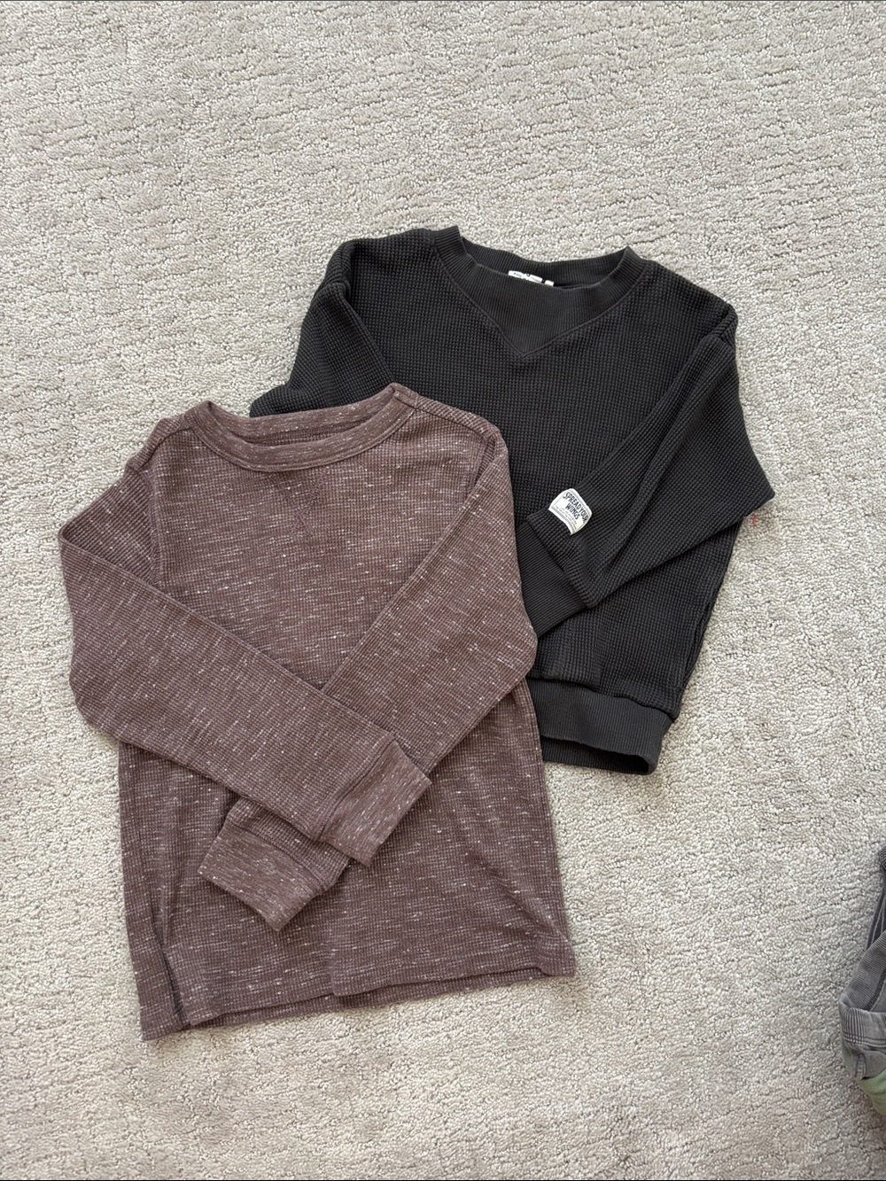 Charcoal Waffle Crewneck Sweater and Layering Long sleeve tee